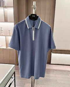 Loro Piana　ロロピアーナ メンズ ポロシャツ 半袖Tシャツ 綿　春夏　ブルー　 XLサイズ 紳士服　無地　カノコ