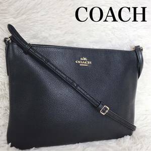 美品 COACH クロスボディ オールレザー 黒 ショルダーバッグ ポシェット 斜め掛け