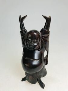 【蔵出し】　縁起物　木製　布袋　七福神　珍品　希少品　置物　万歳布袋尊　万歳　骨董　美術品　コレクター放出品（TA）