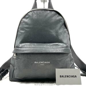 《美品》BALENCIAGA バレンシアガ ラムスキン ロゴ レザー リュック バックパック グレー 本革