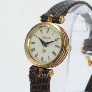 ■グッチ■シェリーライン 腕時計 リザード エンボス レザー GG ブラウン ゴールド 時計 婦人 レディース EFM K7-8