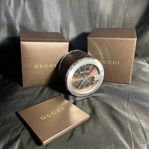 GUCCI 置時計箱付き箱付 説明書付きグッチ GUCCI シェリーライン グッチシマ Gクロック クォーツ 時計 テーブルロック ブラウン文字盤 