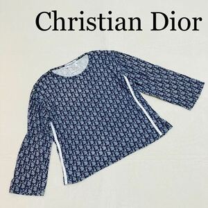 【美品】Christian Diorクリスチャンディオール トロッター七分袖カットソー L ブルートップス ネイビー 