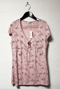 【新品タグ付き 未使用】Donnez-Moi アンフレール 半袖カットソー ピンク 透かし柄 日本製