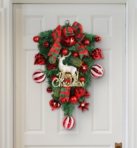 クリスマスリース 飾り 玄関ドア用 逆さまのクリスマスツリー スワッグ オーナメント インテリアの飾り クリスマス 花輪 X857