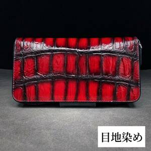 新年限定 クロコダイル 長財布(ラウンドファスナー/センター部位/ハンドメイド/目地染め/手染め/腹革使用/ワニ革/艶あり/未使用/実物写真)