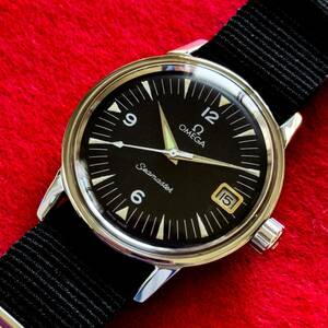 送料無料！ OH済 オメガ シーマスター cal.611 OMEGA SEAMASTER 手巻き 黒文字盤 ミリタリー 1965年 アンティーク メンズ腕時計 昭和レトロ