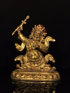◆古寳堂◆清 銅製 塗金 黑天仏 仏教古美術 供養品 極細工 古置物 古擺件 中国古美術 時代物 古董品