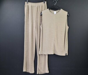 1265-24B0132★Sov. ソブ 美品★つるさら素材 ノースリーブニットとニットパンツのセットアップ 38 ベージュ DOUBLE STANDARD CLOTHING