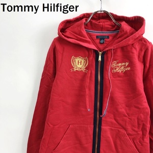【人気】Tommy Hilfiger/トミーヒルフィガー パーカー スウェット素材 ジップアップ 刺繍 コットン100％ レッド サイズM レディース/S5571