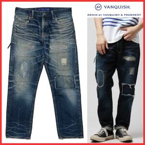 名作 DENIM BY VANQUISH & FRAGMENT フラグメント FIVE YEARS WASH LOW CROTCH CROPPED DENIM PANTS ダメージ リペア デニム パンツ 30