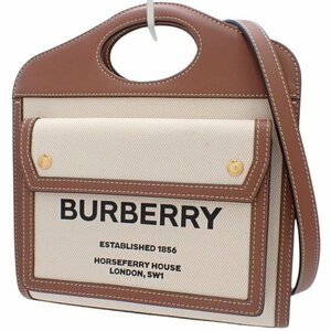 BURBERRY(バーバリー) ミニ ポケットバッグ キャンバス レザー アイボリー ブラウン 80317461 40802083782【中古】【アラモード】