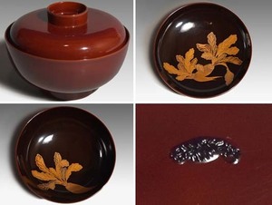 溜塗 かぶら蒔絵吸物椀10客 桐箱 漆工芸 漆芸 木工芸 天然木 懐石道具 木製漆器 本漆　　y0002