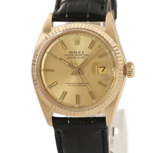 【3年保証】 ロレックス デイトジャスト 36 1601/8 OH済 28番 K18YG無垢 シャンパン バー トリチウム 60年代 自動巻き メンズ 腕時計