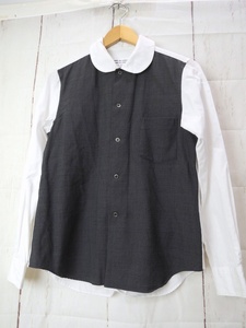 COMME des GARCONS COMME des GARCONS コムデギャルソンコムデギャルソン 丸襟切り替えシャツ S RT-B002 AD017 毛100% 日本製