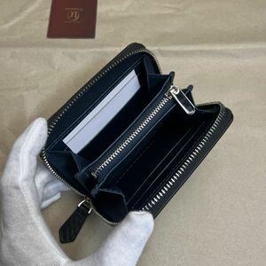 【田中革具】訳あり 黒×青 ハンドメイド カーボンレザー コンパクト財布 ラウンドファスナー コインケース 牛革 レザー メンズ財布 1円