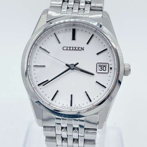 【1円スタート】稼働品 CITIZEN ザ・シチズン H415 A610-H14061 デイト ラウンド 白文字盤 シルバー クオーツ メンズ腕時計