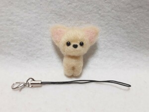 羊毛フェルト ハンドメイド 仔犬 チワワ　クリームちゃん ストラップ 