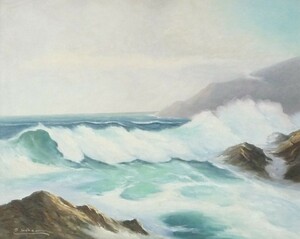 ヨーロッパ絵画 肉筆油絵 F20号 フューバー作 「波 海 海景」 2