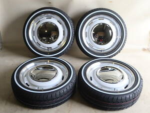 新品4本セット　ネオムーン3　15×5J+45　100/4WHP　165/55-15　ホワイトリボンタイヤ付き 即納可能 業販ＯＫ