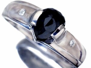 1円～【ジュエリー極】漆黒に輝く！1粒天然ブラックダイヤモンド1.48ct＆クリアダイヤモンド0.01ct 高級K18WGリング t4259vl【送料無料】