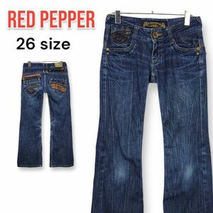 RED PEPPER レッドペッパー ジーンズ ダメージ加工 ローライズ ブーツカット 26インチ デニム パンツ レディース