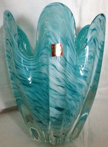 花瓶　ガラス製 水色 バブグラス DUO KAMEI　昭和レトロ