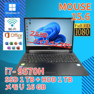 フルHD 美品★ 15.6 マウス ノートPC Mouse Book MB-K700 Core i7-9570H windows11 home 16GB SSD1TB カメラあり Office (530)