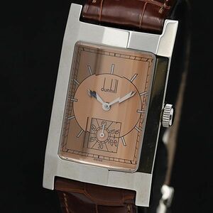 1円 ダンヒル ダンヒリオン カットガラス レクタンギュラー ブロンズ文字盤 QZ スモセコ メンズ腕時計 NSY 8611100 5MGY
