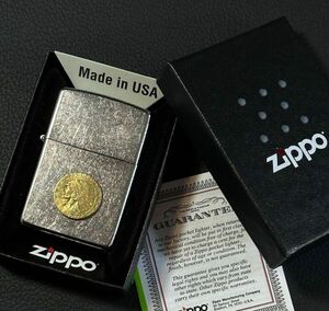 ★USA直輸入 ZIPPO ネイティブ インディアン コイン貼り native indian アメリカン メタル貼り ジッポー 喫煙具 ライター bv837