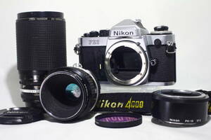 B636◆ Nikon ニコン FE2 シルバー Ai Micro-NIKKOR 55mm F3.5 / PK-13 / Ai-s NIKKOR 35-200mm F3.5-4.5