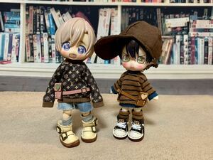 オビツ１１ねんどろいどどーるカスタムポップマートブライス等に◆アウトフィット服小物単品*本革ウエストポーチ1点◆ブラウン×ベージュ