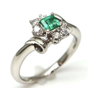 POLA jewelry(ポーラ)ソーティング付き◆Pt900 エメラルド/天然ダイヤモンドリング◆M 約5.5g 約11.5号 emerald diamond ring指輪 EC1/EC1