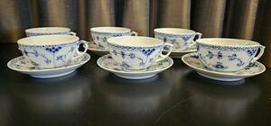 ｈ506　ロイヤルコペンハーゲン　カップ＆ソーサー　６個セット　Blue Fluted Half Lace Teacup with Saucer