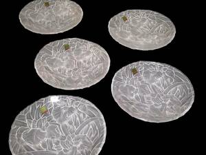 【高級洋食器】HOYA CRYSTAL/ホヤ クリスタル　デザイン ガラス皿5枚セット　アイリス　ホヤガラス　洋皿　デザート皿　径18.5㎝　プレート