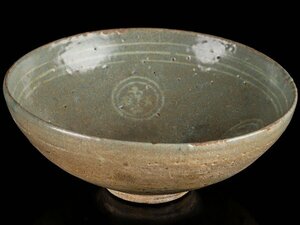 【流】朝鮮美術 時代 高麗青磁 丸紋象嵌 鉢 箱付 DH848