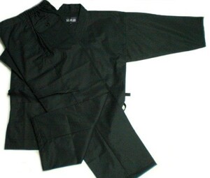 綿バーバリー織作務衣（黒）　日本製
