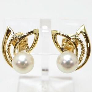 ＊MIKIMOTO(ミキモト) K14アコヤ本真珠イヤリング＊m 約5.3g 約7.0mm パール pearl earring jewelry EC2/EC3
