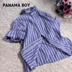 【PANAMA BOY】リメイク ラルフ ストライプシャツ  フリル襟 パープル