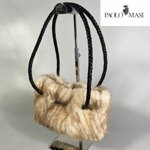 【極上品】イタリア製 PAOLO MASI パオロマージ MINKミンク リアルファー ハンドバッグ 職人 ハンドメイド 高級バッグ
