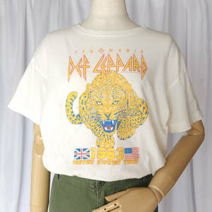 YHqyy/L(10-12)サイズ/OLD NAVY オールドネイビー DEF LEPARD デフレパード プリントTシャツ オフホワイト系 USED 古着 ロック バンT