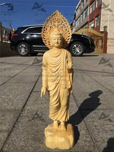 仏像 釈迦如来 立像 貴重 精密細工 木彫り 置物 仏壇仏像 祈る 厄除け 42cm