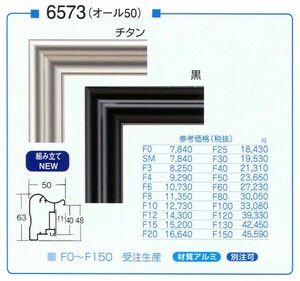 油絵/油彩額縁 アルミフレーム 仮縁 6573 サイズ P25号 チタン 黒