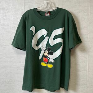 半袖Tシャツ　ディズニーワールド　90年代タグ　ミッキー　サイズXL シングルステッチ　緑グリーン　95年　メイドインUSA アメリカ古着