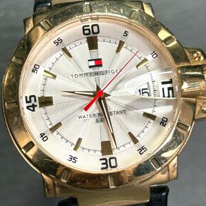 TOMMY HILFIGER トミーヒルフィガー F90295 腕時計 クオーツ アナログ クロノグラフ カレンダー ステンレススチール ゴールド 動作確認済み