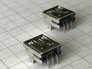 基板取付用メス ソケット USBコネクタ　ミニＢ　USB（２個入セット）直角2脚 (2足) 5ピン dipタイプ