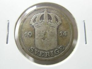 スウェーデン　５０オレ　銀貨　１９１４年　希少　　