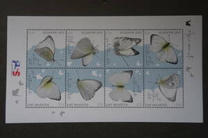 外国切手：シントマールテン切手 「蝶・ミナミシロチョウ」8種ｍ/ｓ 未使用