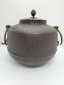 茶道家 所蔵 保管品【人間国宝 釜師 高橋 敬典 釜】茶器 茶道具 茶釜 鉄釜 作家 銘 在銘 骨董 金属 工芸 伝統 煎茶道具 コレクション