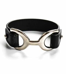 Hermes レザー ブレスレット バングル エルメスBox Leather Pavane Cuff Bracelet Black Silver シェーヌダンクル 